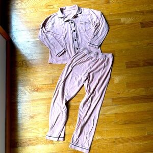 Girls Cotton Long Sleeve Button Front PJ Set with Pants in Pink Size 11-12